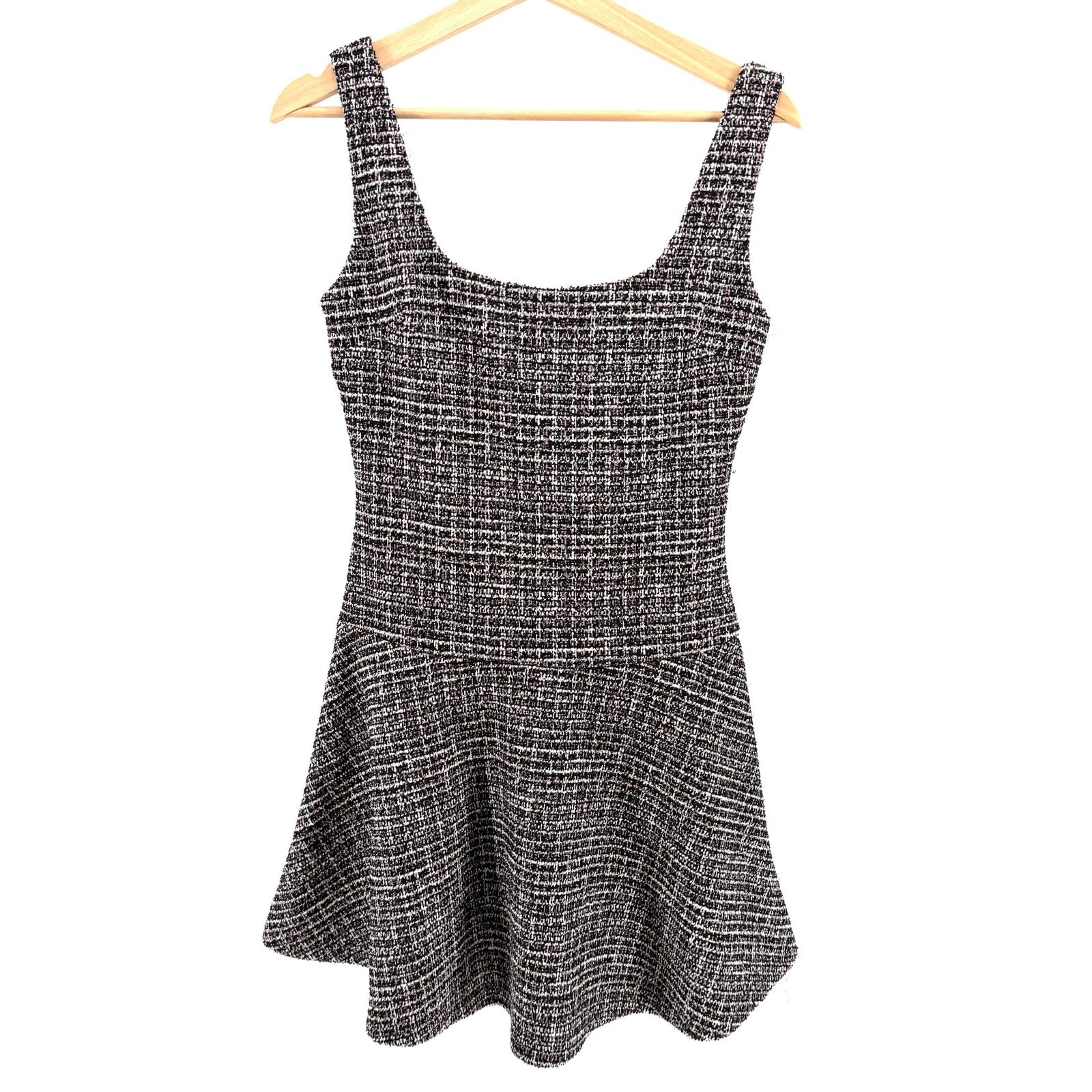 Aqua Black and Pink Tweed Metallic Fit and Flare Mini Dress