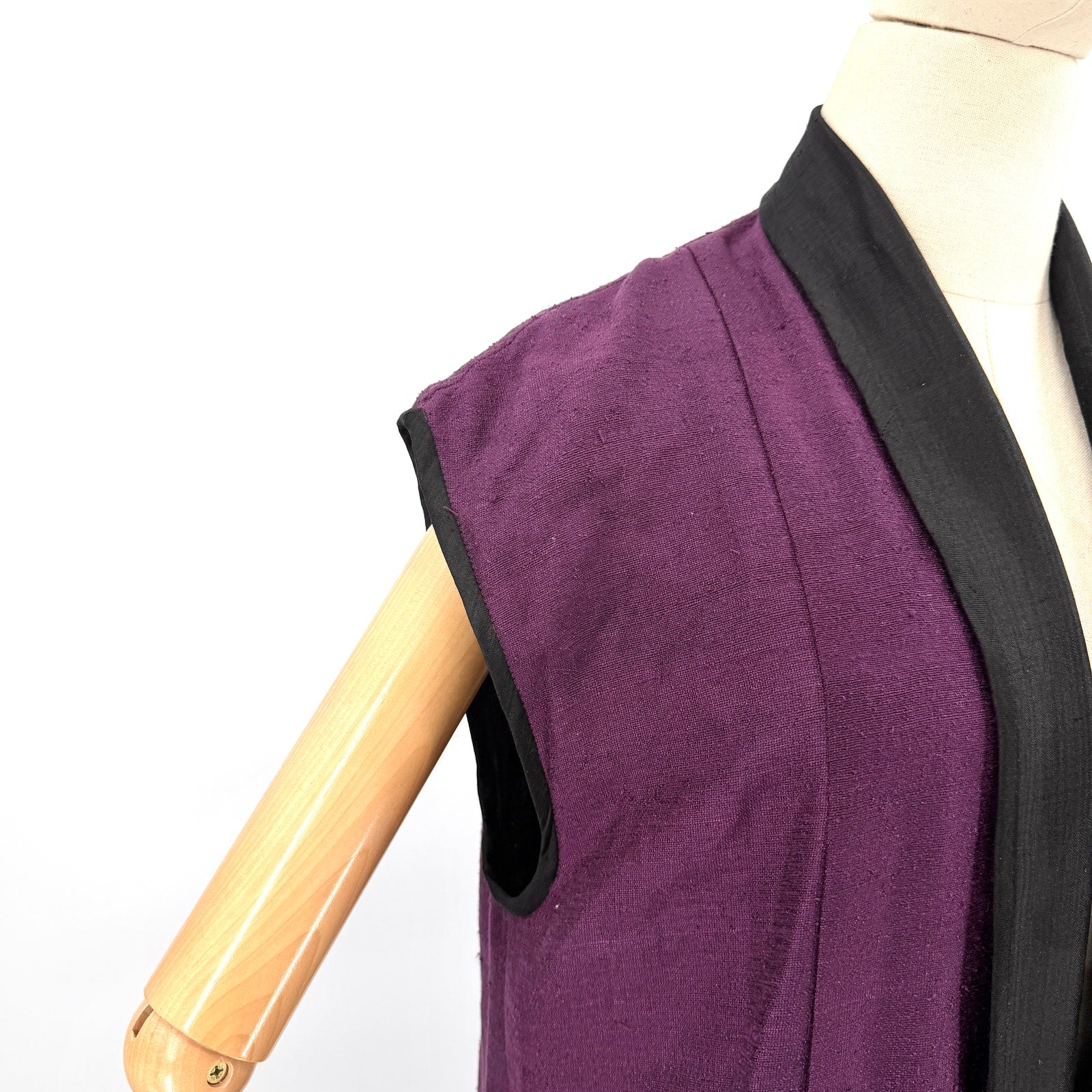 Vintage Eggplant Purple 100% Silk Sleeveless Duster Kimono