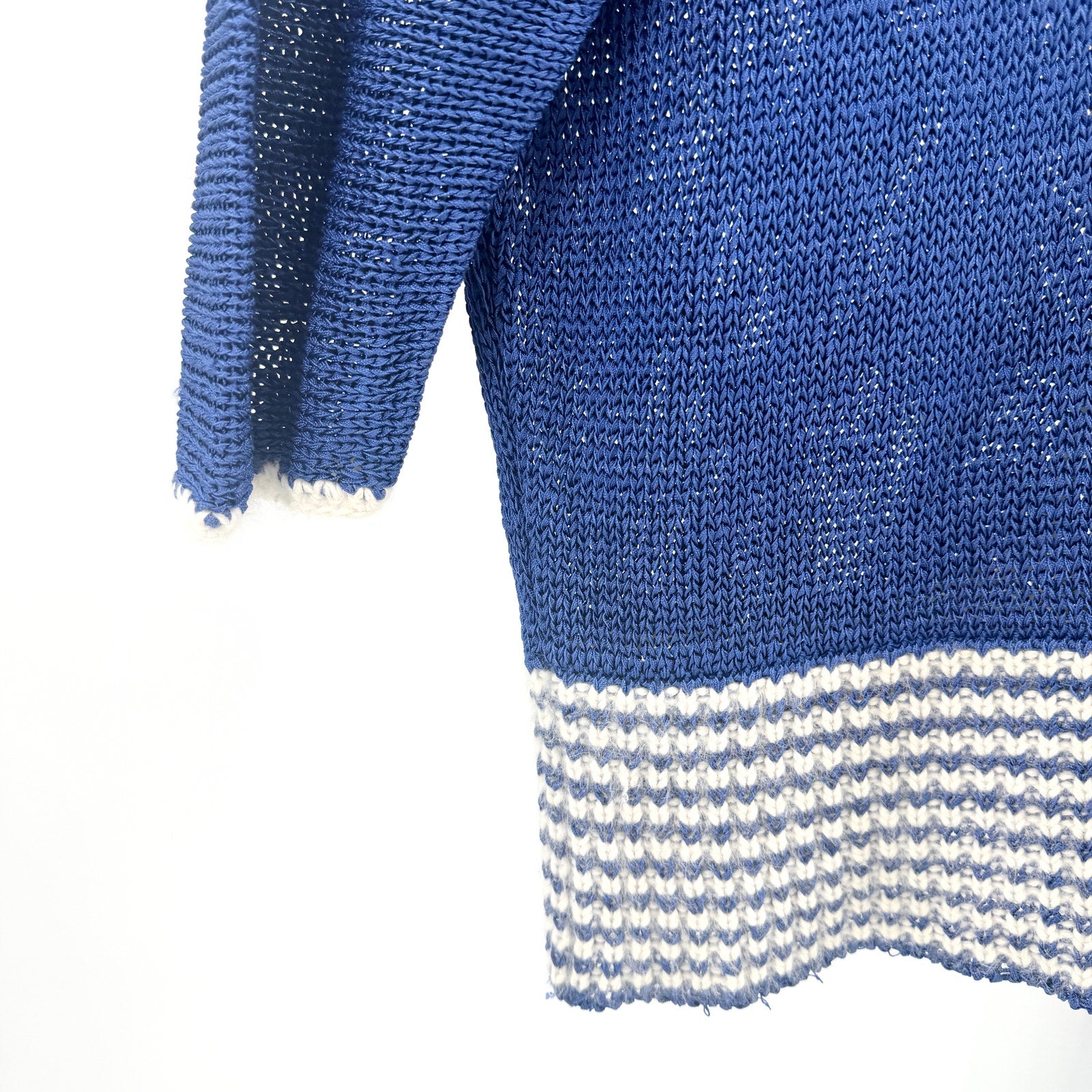 Vintage 80s Jennifer George Blue White Colorblock Angora V-Neck Sweater Top