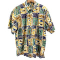 Vintage 90s Kahala Blue Green Fish Print 100% Cotton Aloha Shirt