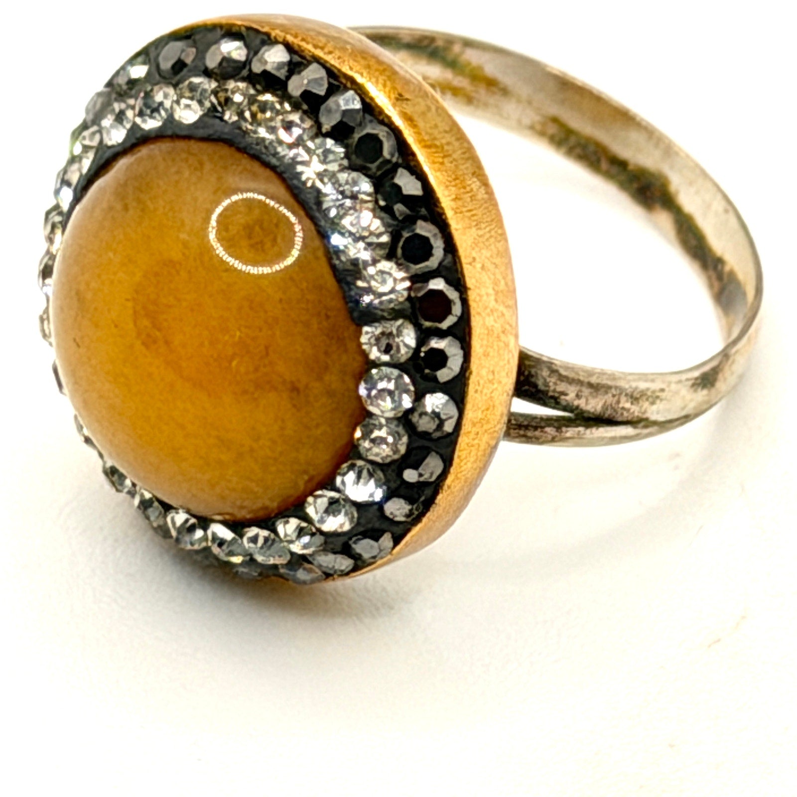 Vintage 90s Peach Moonstone Sterling Silver Pave Crystal Halo Cocktail Ring