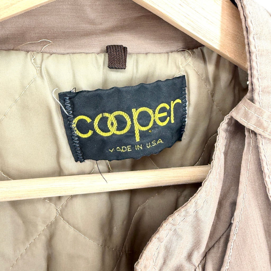 Vintage 80s Cooper Tan Cafe Racer Full Zip Quilted Lined Bomber Jacket