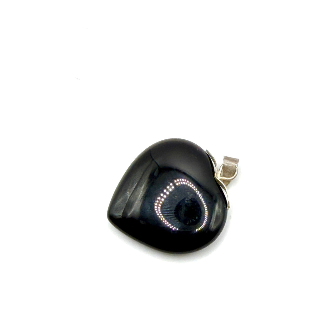 Vintage 90s Black Solid Onyx Sterling Silver Minimalist Heart Pendant
