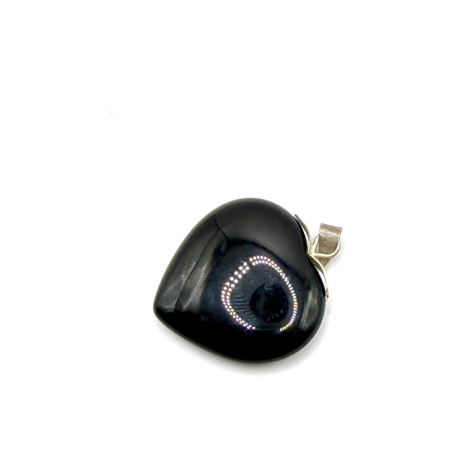 Vintage 90s Black Solid Onyx Sterling Silver Minimalist Heart Pendant