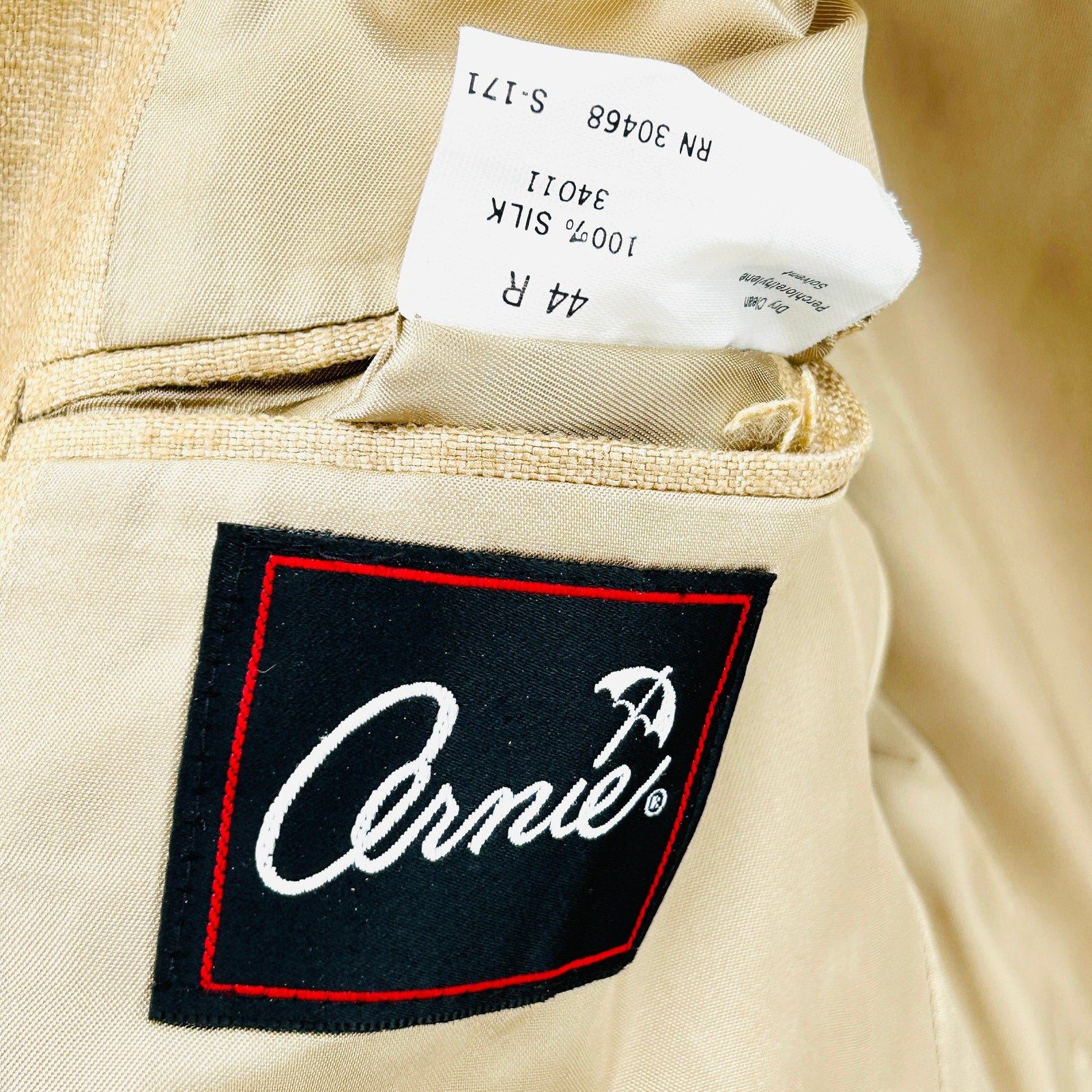 Vintage 90s Arnie 100% Woven Silk Tan Textured Minimalist Casual Menswear Blazer