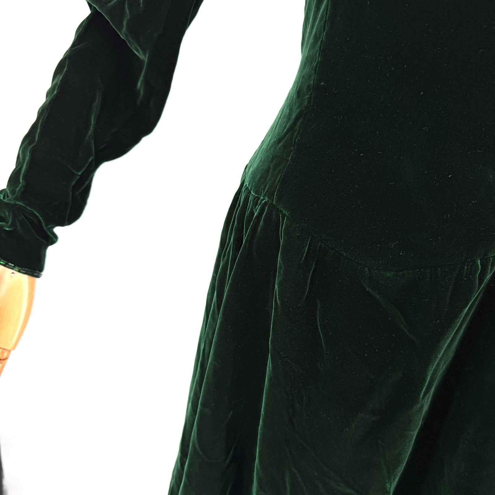 Vintage 80s Blanca Rubiera Original Green Velvet Sheer Mesh Formal Dress