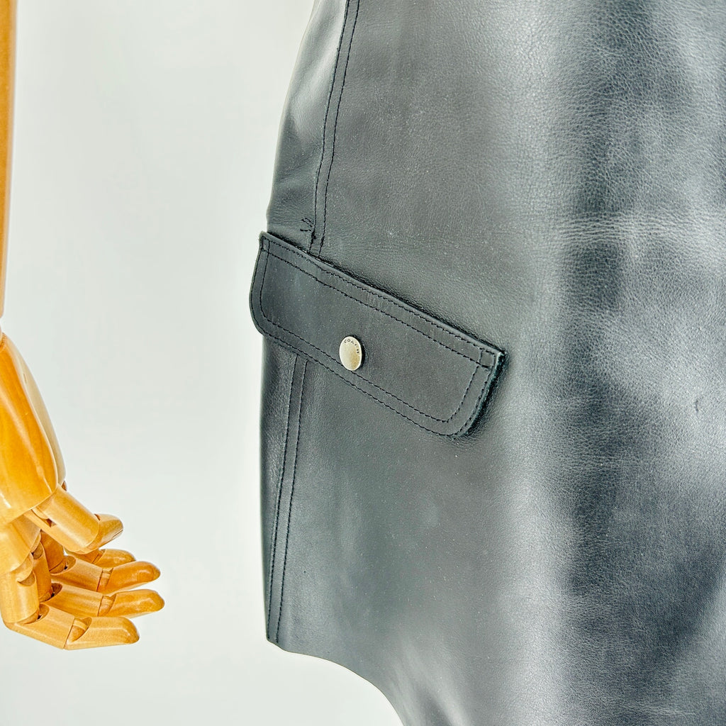 Coach Black Calf Leather Viscose Lined Cargo Pocket Mini Skirt