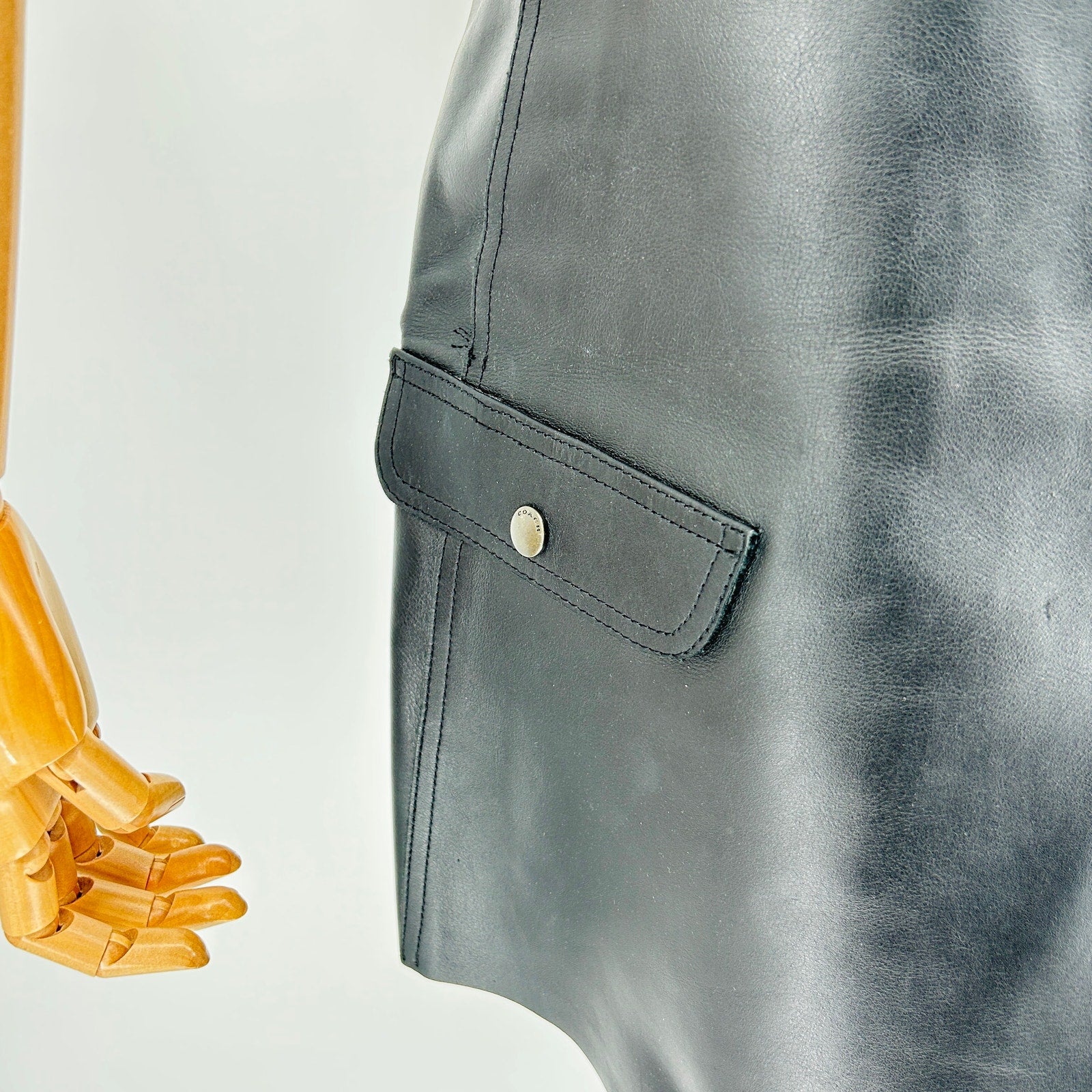 Coach Black Calf Leather Viscose Lined Cargo Pocket Mini Skirt