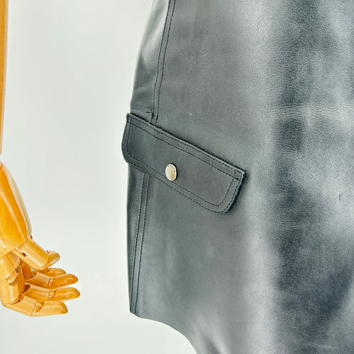 Coach Black Calf Leather Viscose Lined Cargo Pocket Mini Skirt