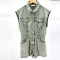 Retro Heavy Weight Green Denim Sleeveless Romper