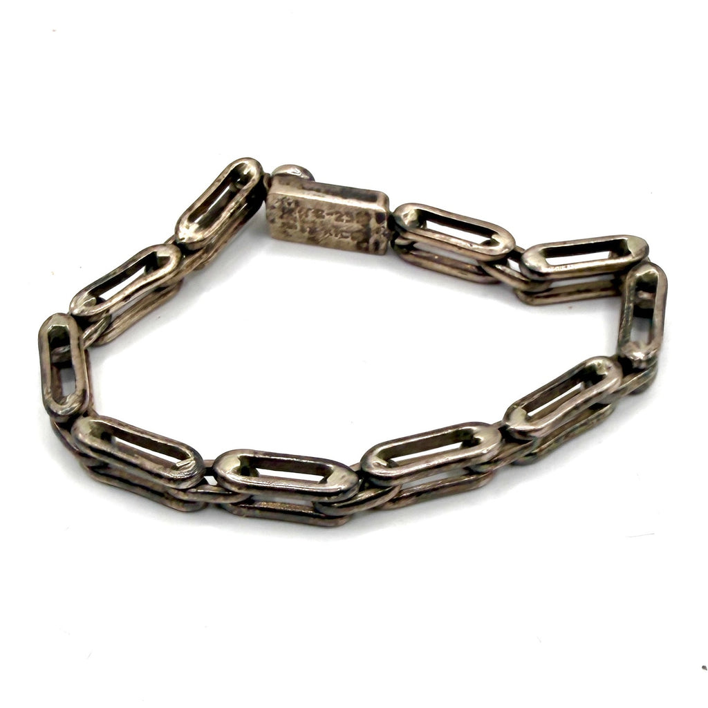 Vintage 90s Stamped Sterling Silver Modernist Geometric Link Statement Bracelet