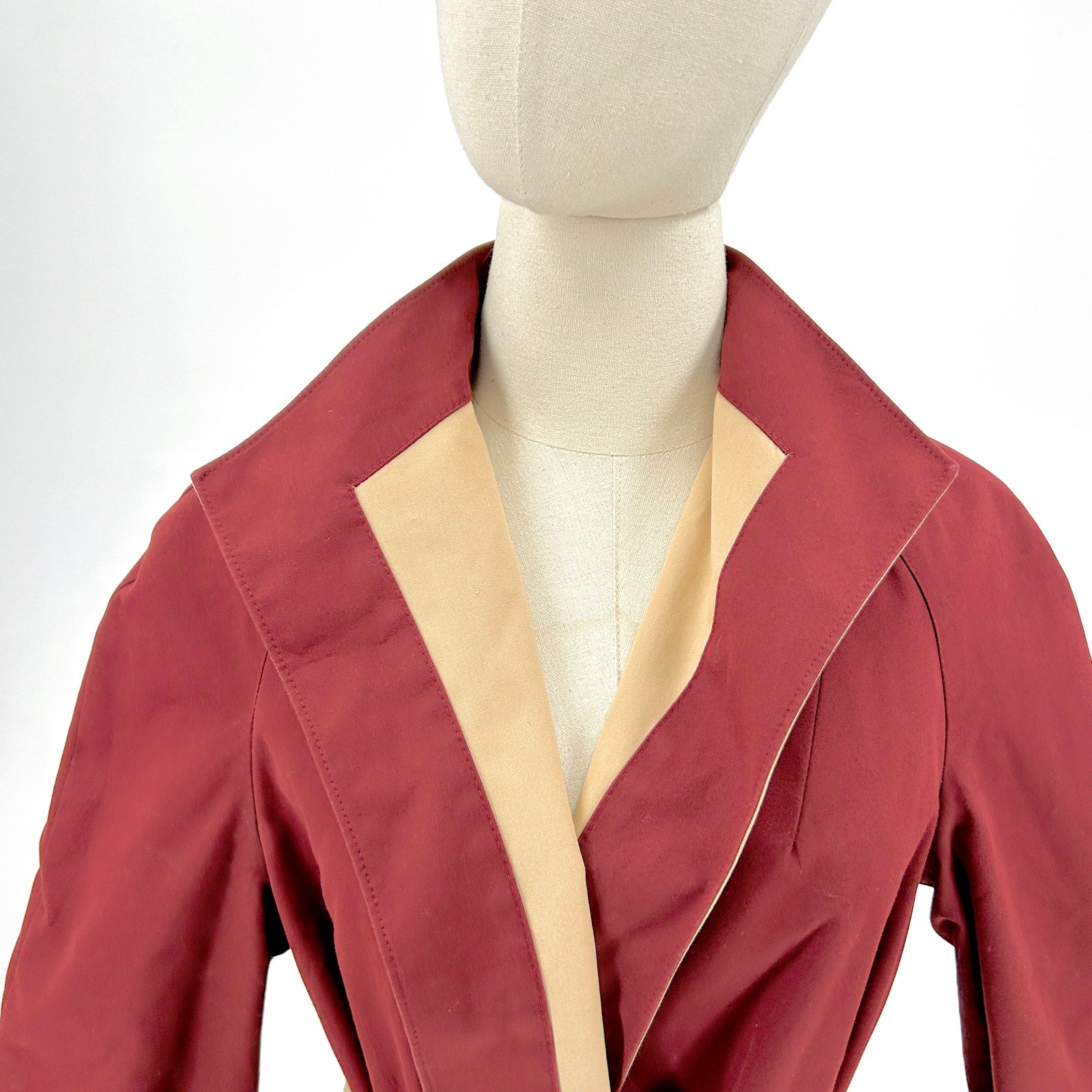 Vintage 80s Etienne Aigner Tan Maroon Reversible Belted Trench Coat