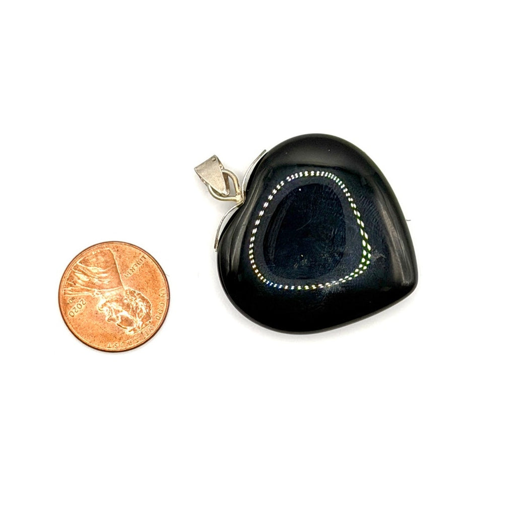 Vintage 90s Black Solid Onyx Sterling Silver Minimalist Heart Pendant