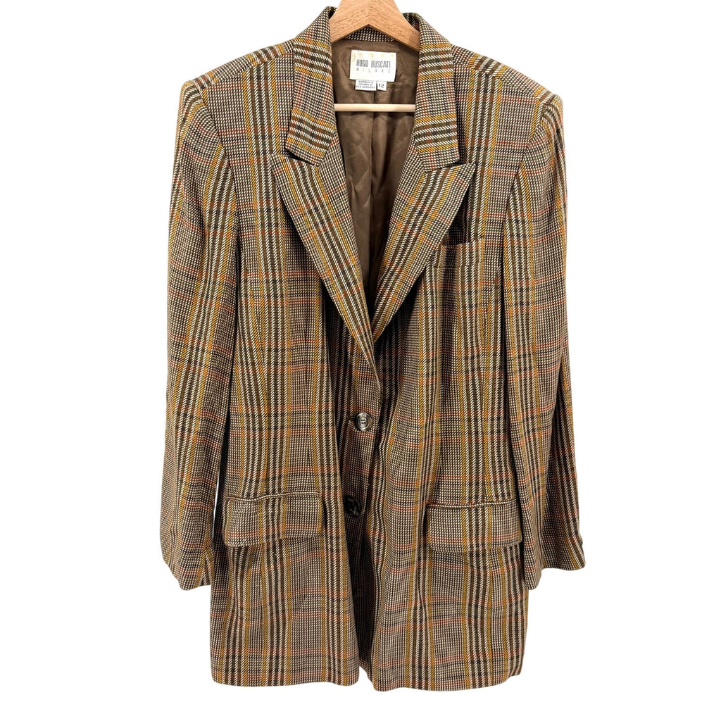 Vintage 90s Hugo Buscati Milano Brown Mustard Plaid Blazer