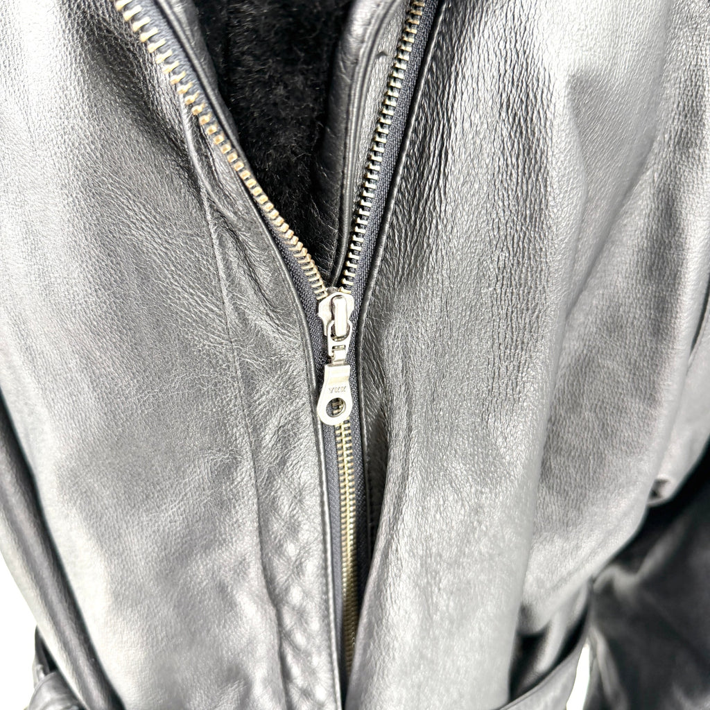 Vintage 90s Wilsons Genuine Leather Faux Fur Hooded Winter Parka Coat