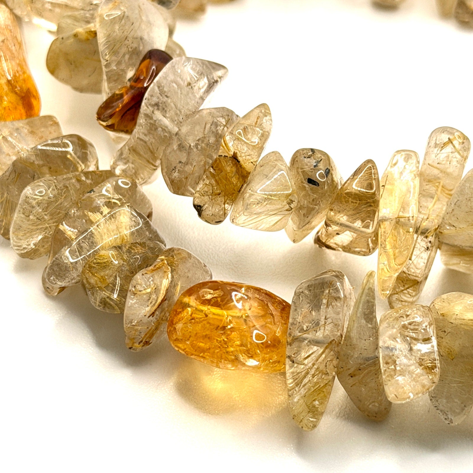 Vintage 90s Golden Rutilated Quartz Citrine Massive Double Strand Chip Necklace