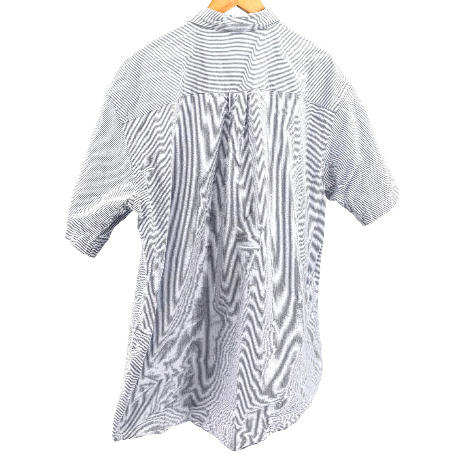 L.L. Bean Blue White Striped 100% Cotton Seersucker Button Down Shirt