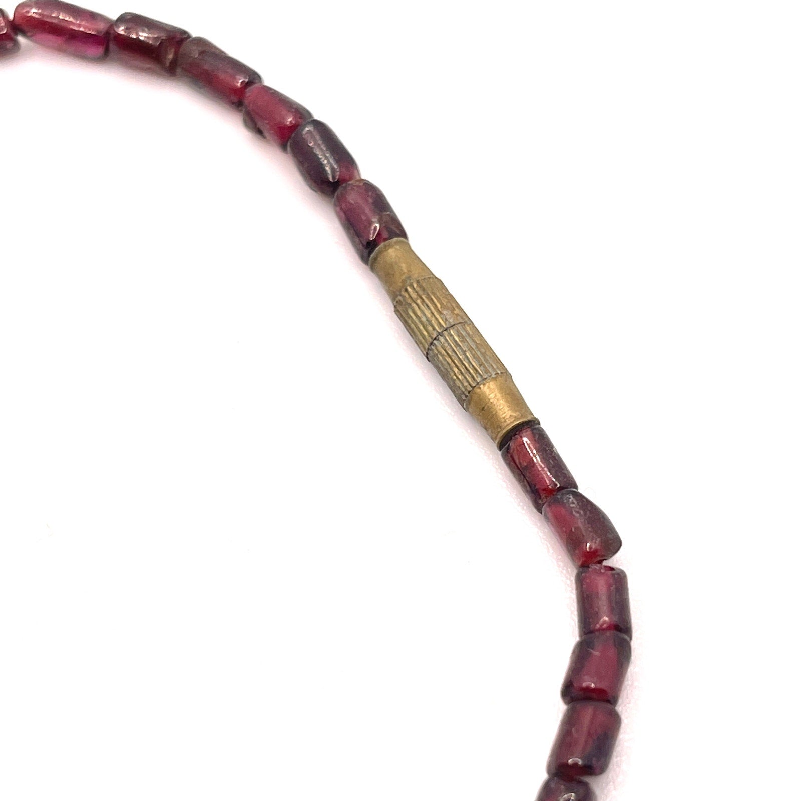Vintage 40s Garnet Dark Red Gemstone Barrel Bead 19” Necklace