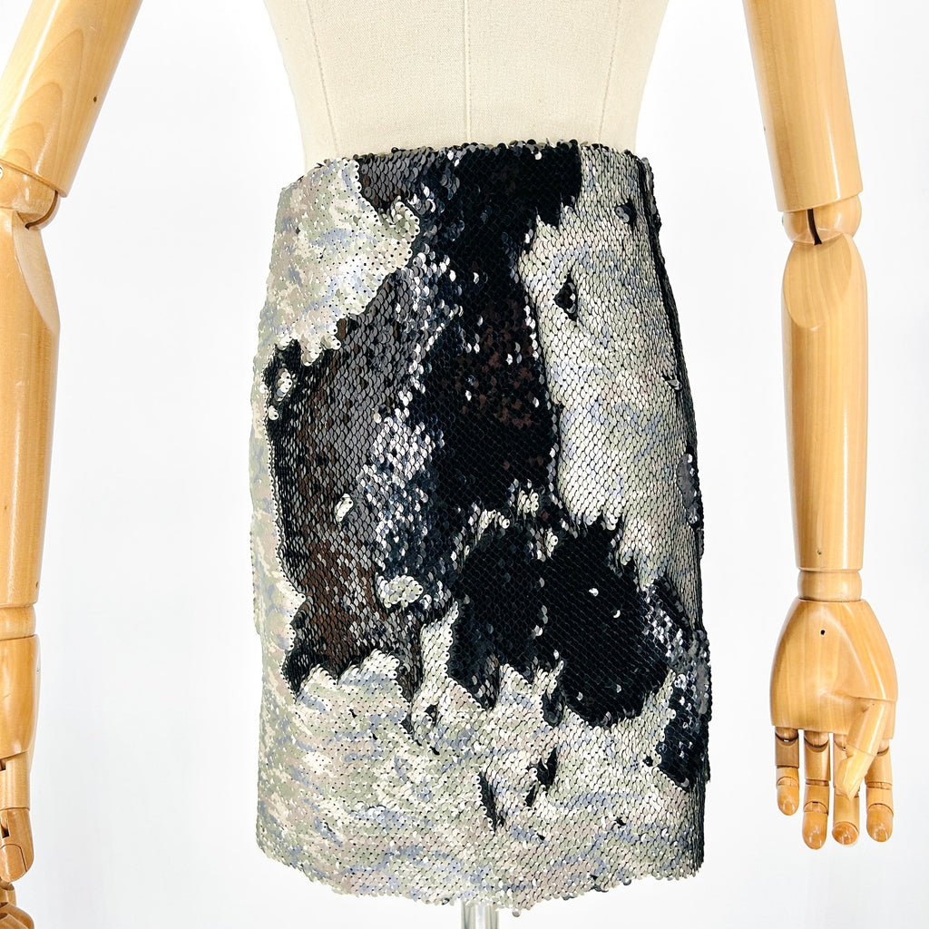 Free People FP One Silver Black Reversible Sequin Mini Skirt