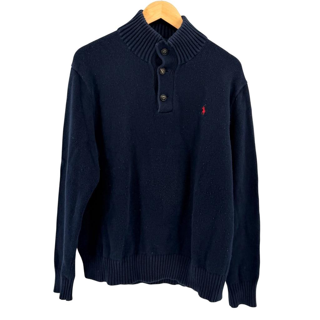 Polo Ralph Lauren Navy Blue 100% Cotton Preppy Mock Neck Sweater