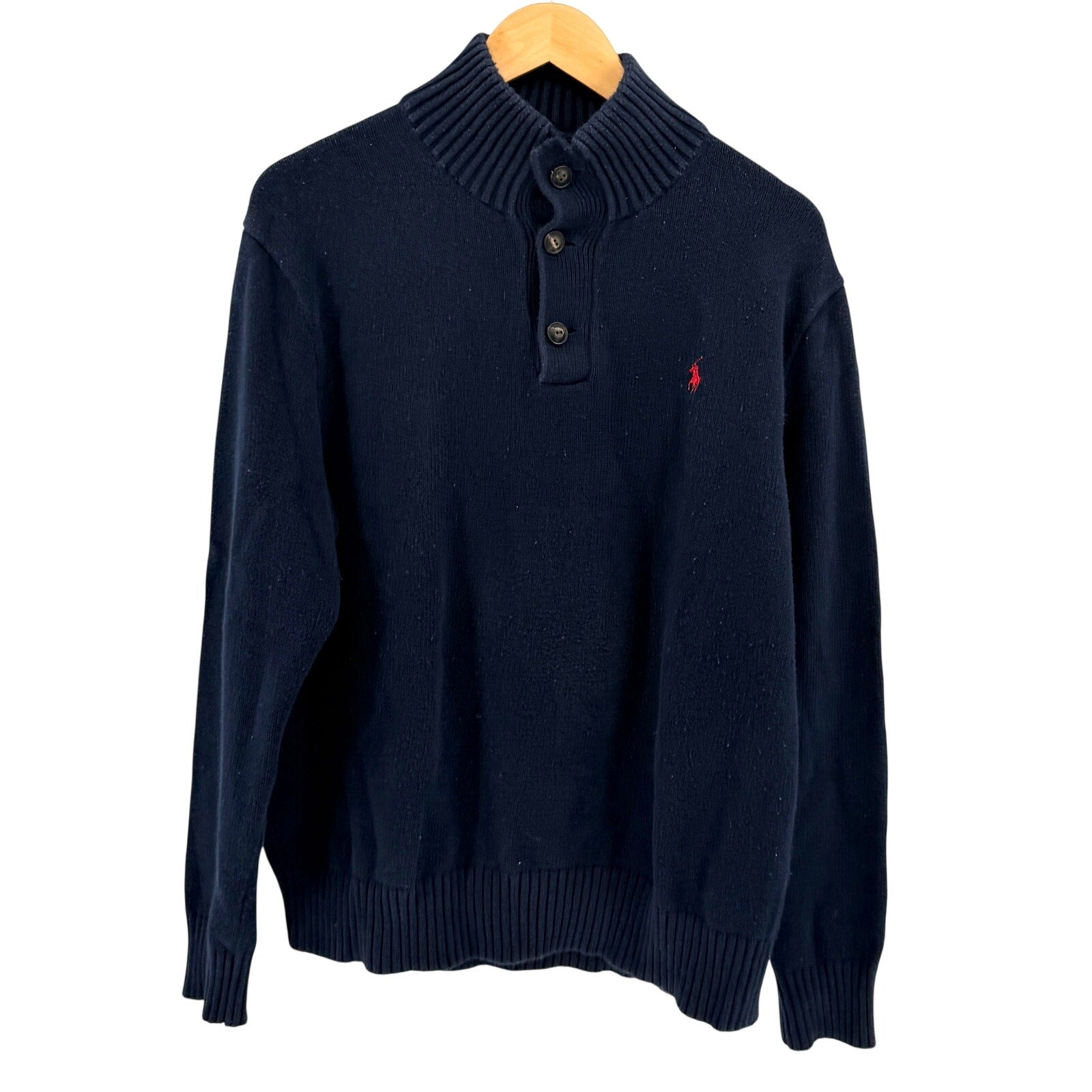 Polo Ralph Lauren Navy Blue 100% Cotton Preppy Mock Neck Sweater