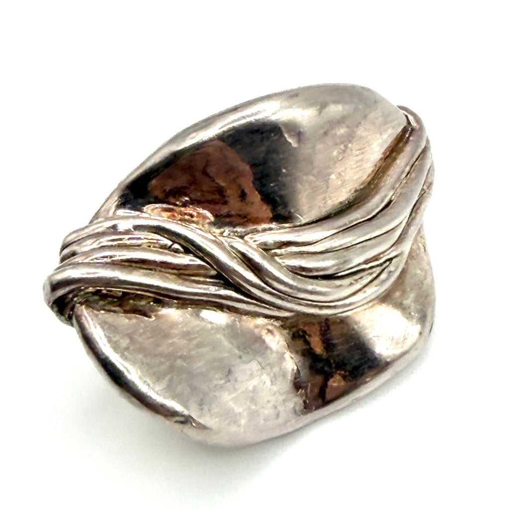 Vintage 80s Israel Sterling Silver Modernist Wavy Abstract Omega Back Earrings