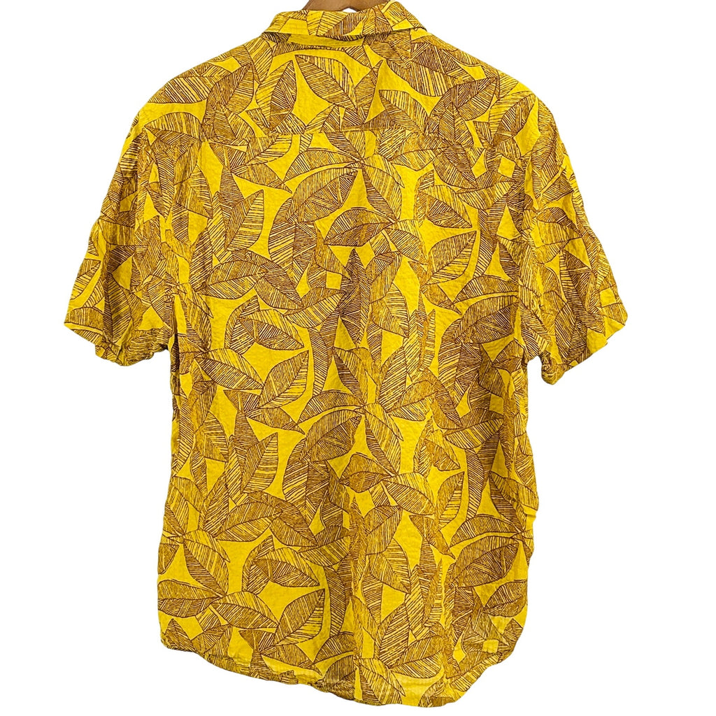 True Grit Yellow 100% Cotton Tropical Leaf Print Button-Up Shirt