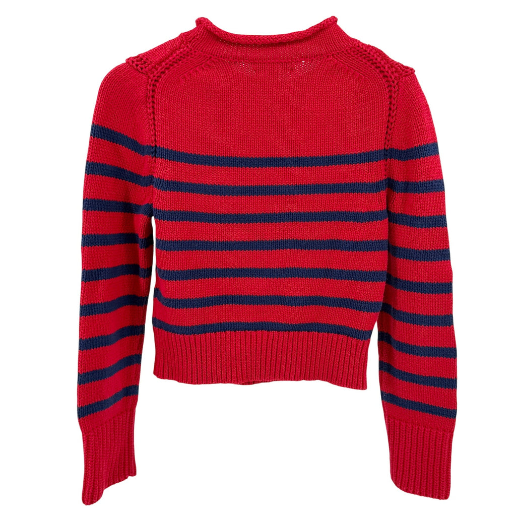 J.Crew Red Navy Blue 100% Cotton Striped Roll Top Mock Neck Sweater