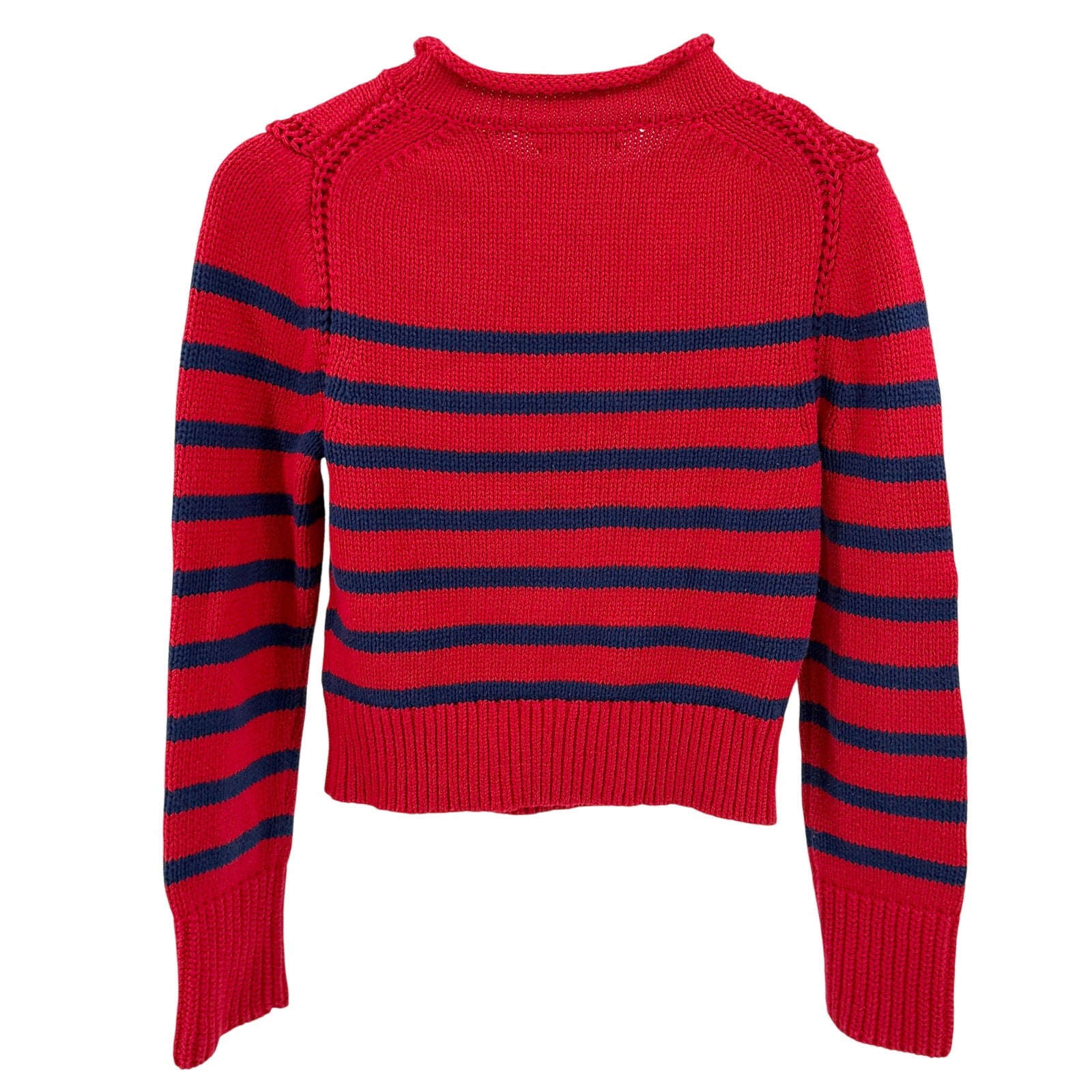 J.Crew Red Navy Blue 100% Cotton Striped Roll Top Mock Neck Sweater