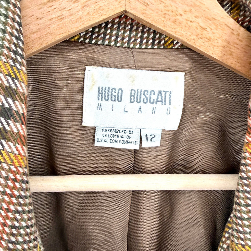 Vintage 90s Hugo Buscati Milano Brown Mustard Plaid Blazer