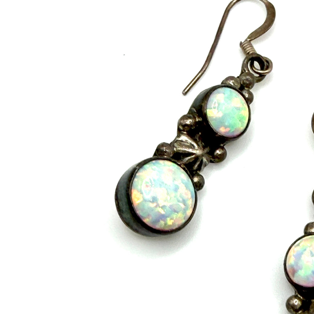 Vintage 90s Richard Begay Artist Signed Sterling Silver Opal Navajo Earrings