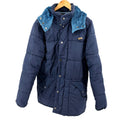 Vintage 70s Sears Navy Blue Snapped Removable Hood Puffer Parka Jacket