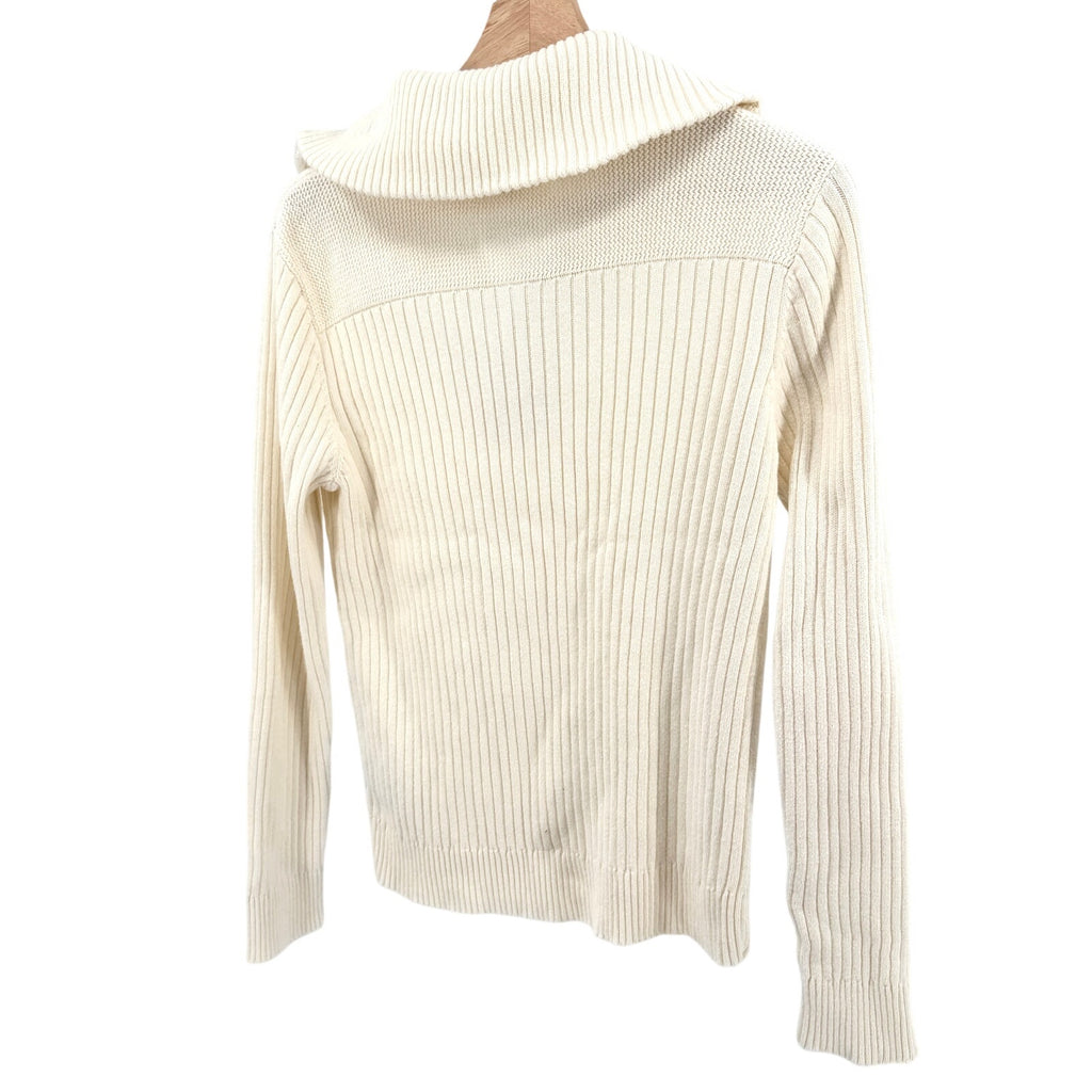 Lauren Ralph Lauren Cream 100% Cotton Ribbed Clasp Sailor Collar Sweater