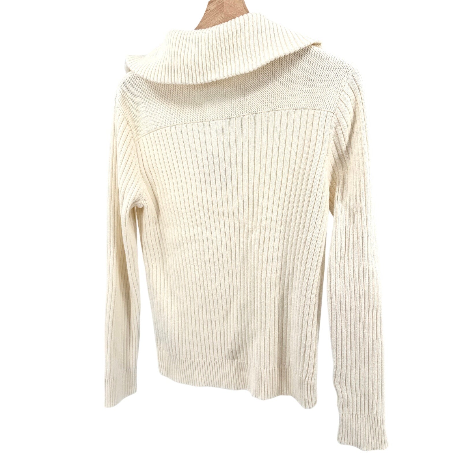 Lauren Ralph Lauren Cream 100% Cotton Ribbed Clasp Sailor Collar Sweater