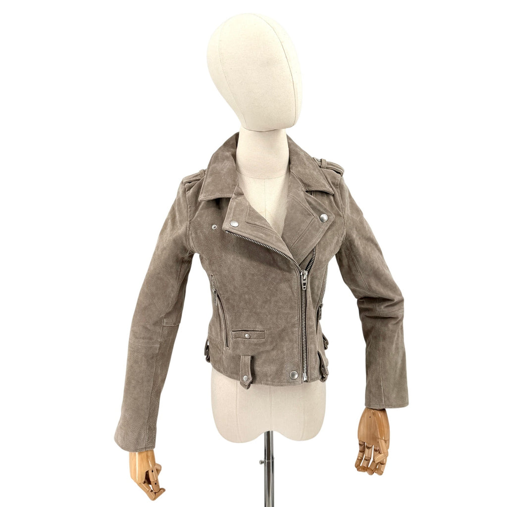 BlankNYC Warm Gray Genuine Suede Leather Moto Jacket