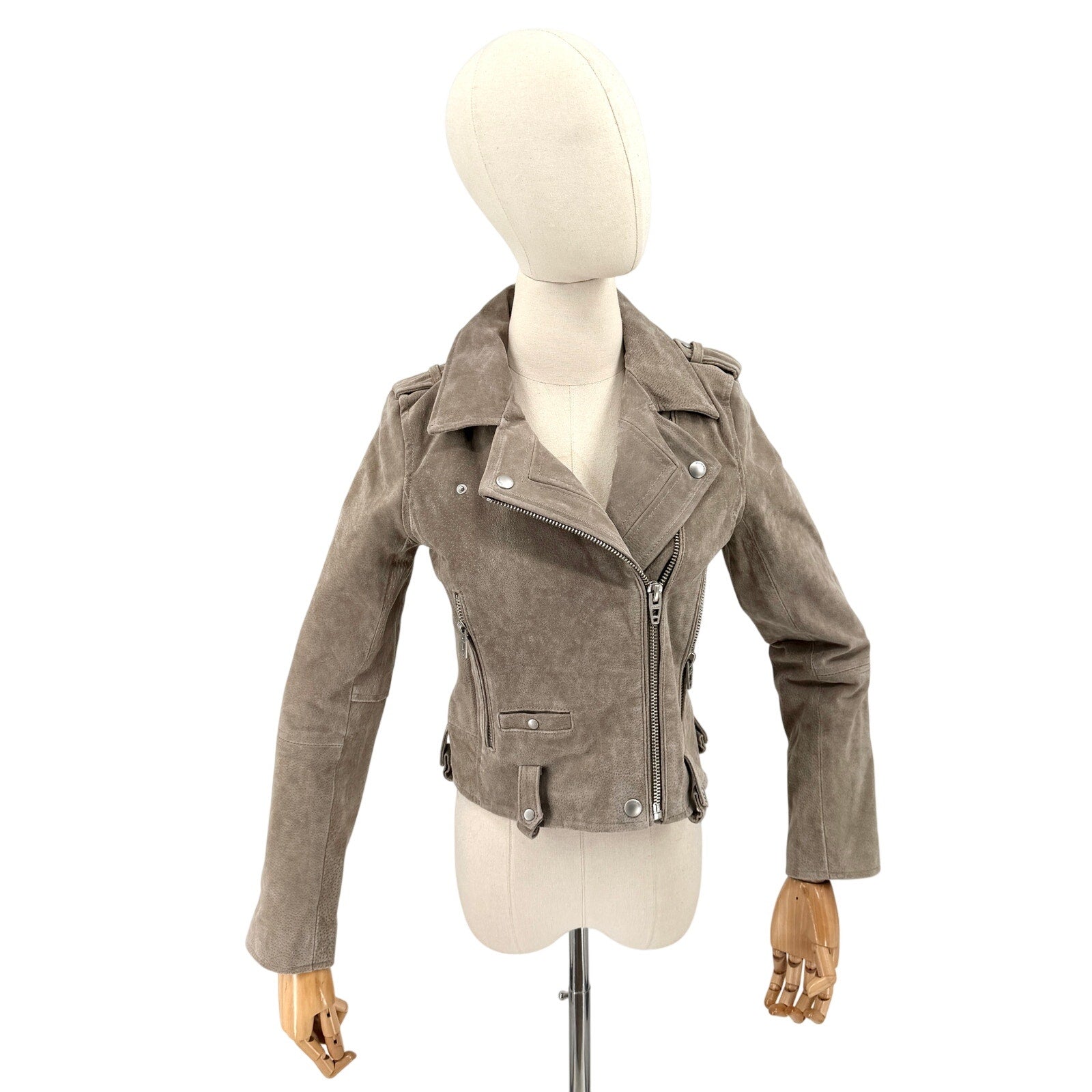 BlankNYC Warm Gray Genuine Suede Leather Moto Jacket