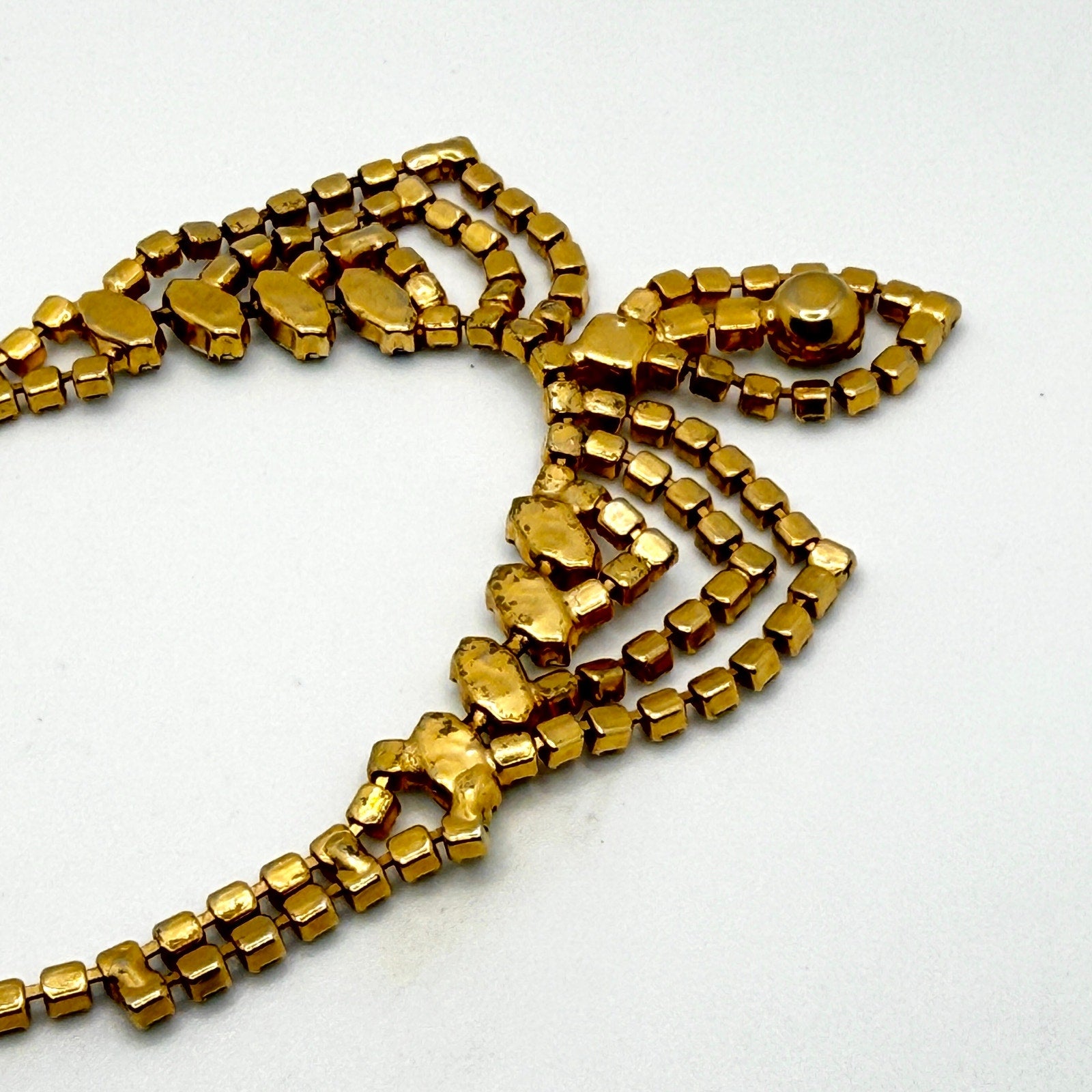 Vintage 50s Aurora Borealis Rhinestone Gold Tone Bib Necklace Earring Set