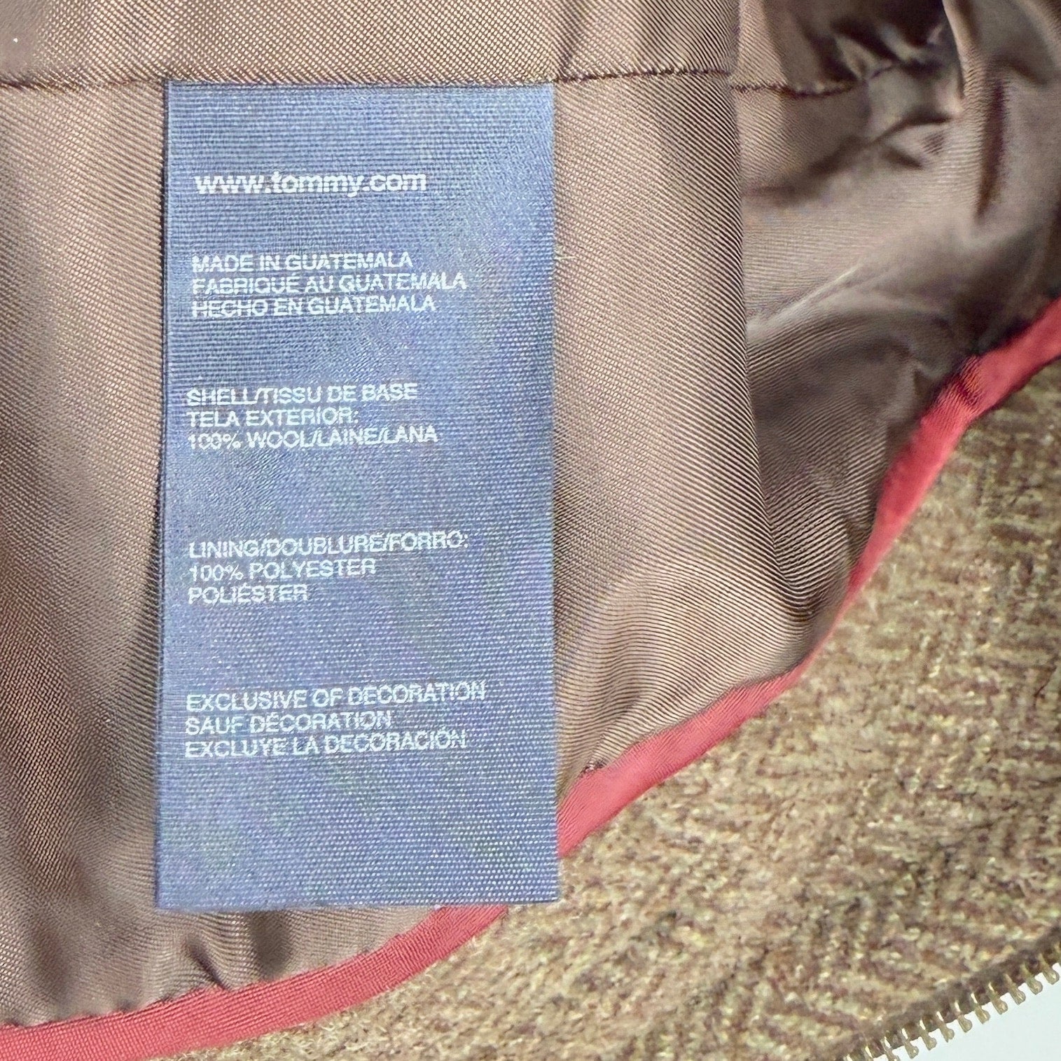 Tommy Hilfiger Brown 100% Wool Toggle Duffle Coat