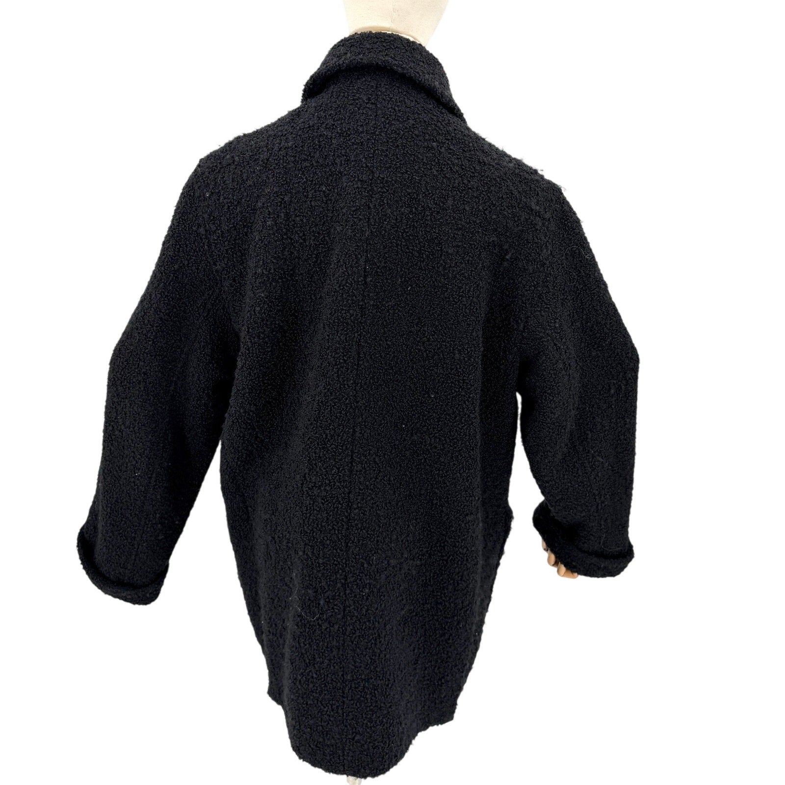 Vintage 90s Bromley Collection Black Boucle Crest Button Coat Jacket
