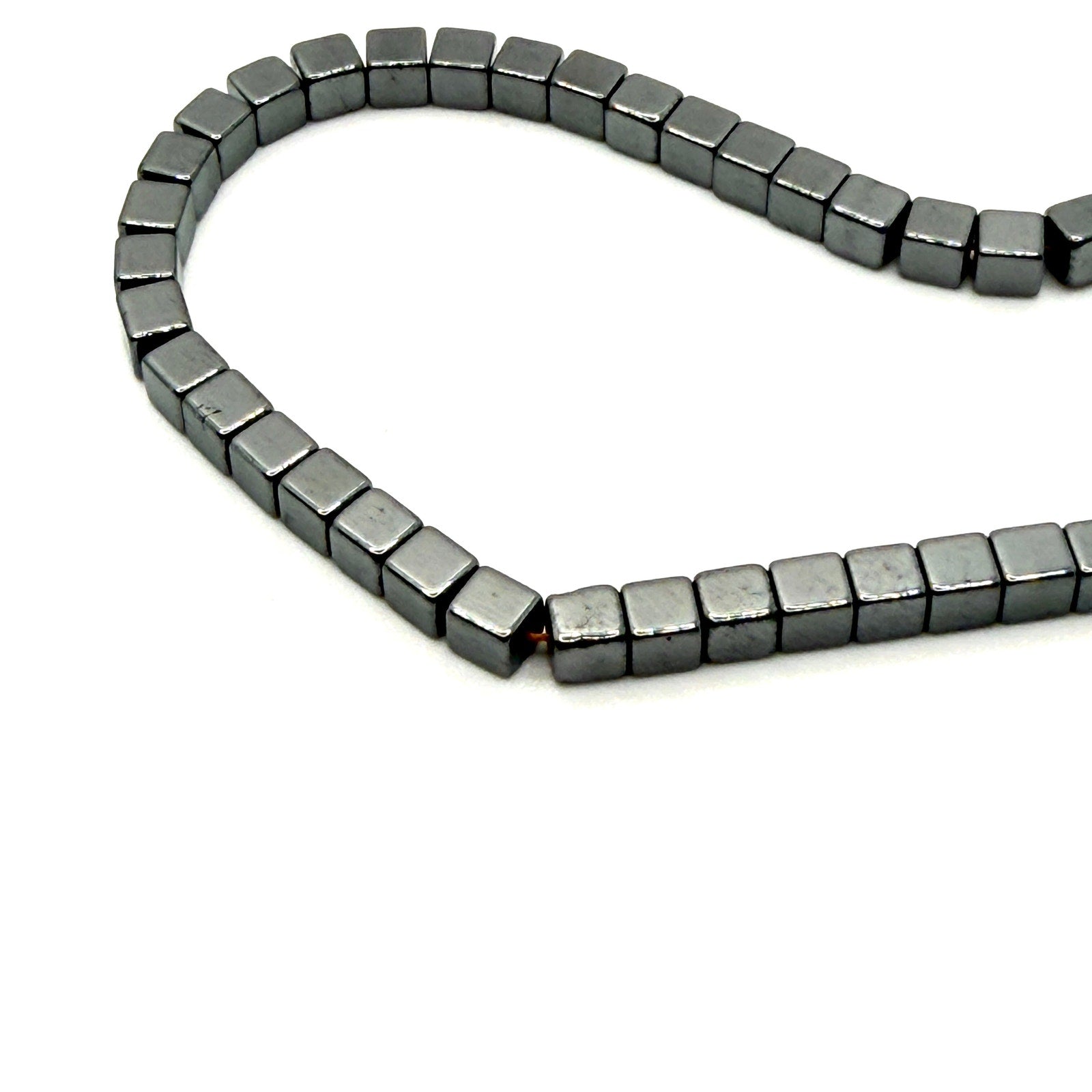 Vintage 90s Silver Grey Hematite Cube Geometric Loose Bead Strand
