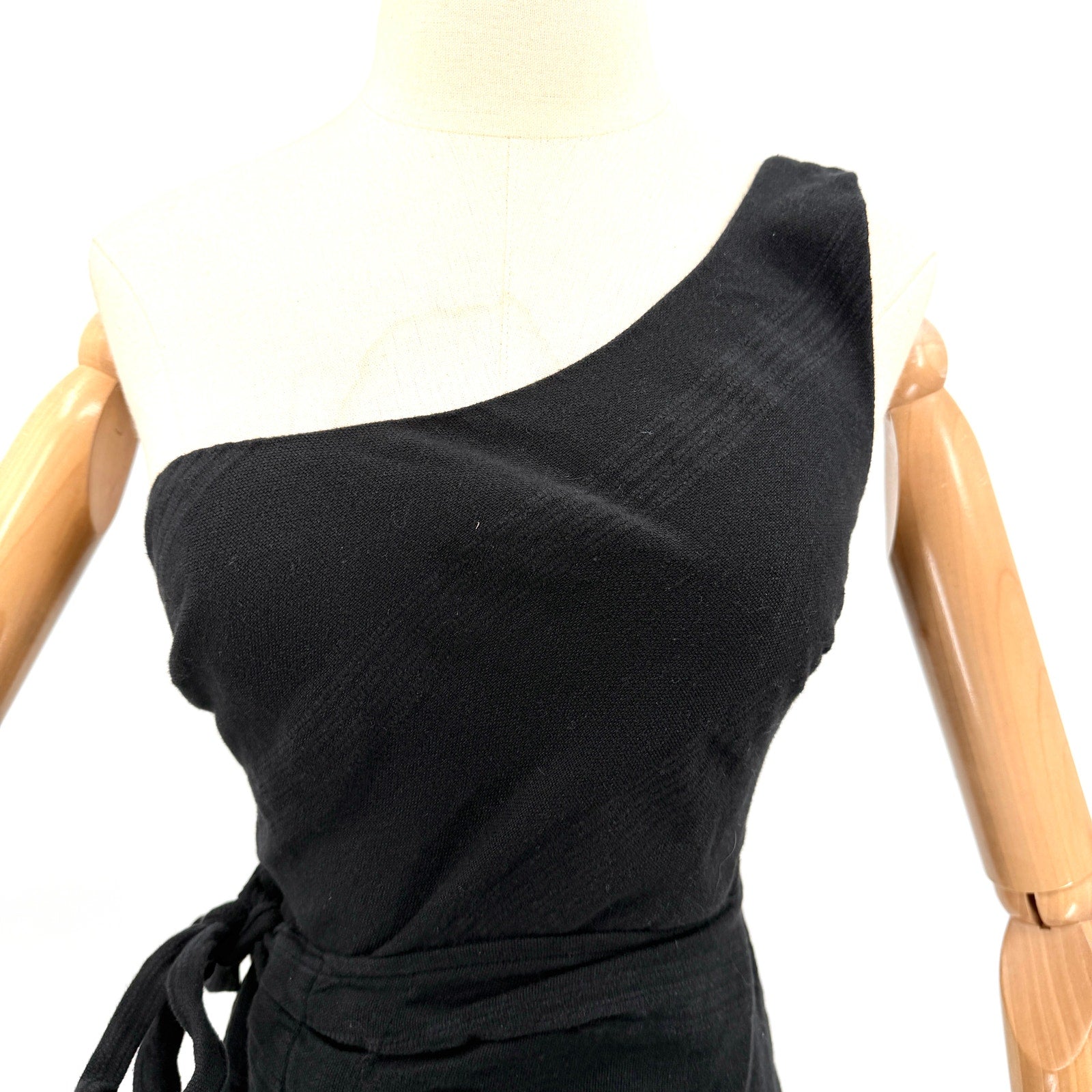 NEW Free People Black 100% Cotton Asymmetrical One-Shoulder Wrap Midi Dress