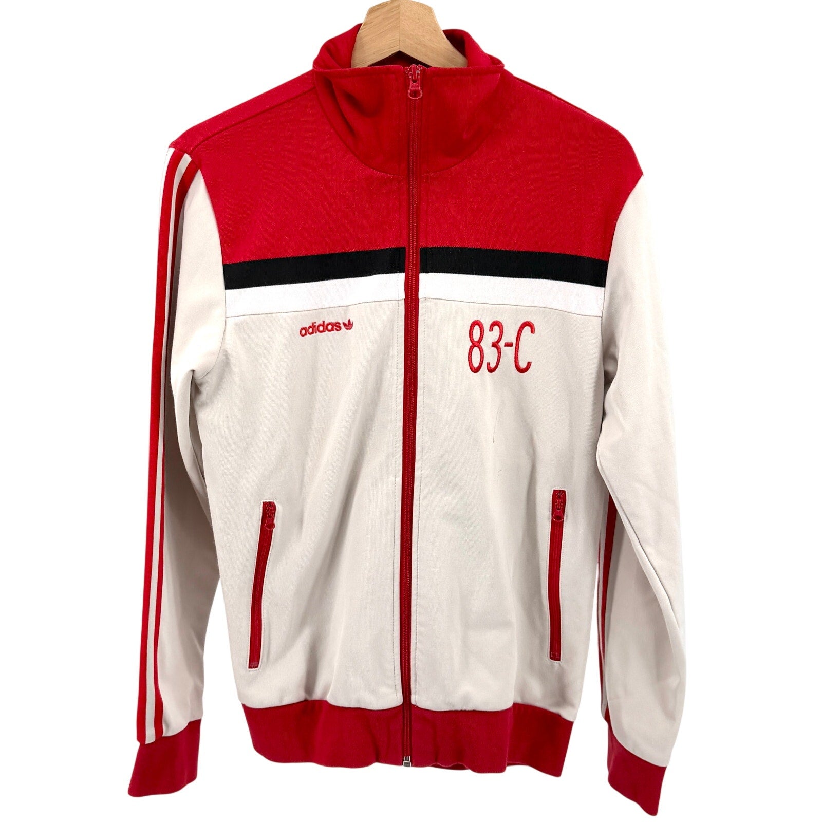 Adidas Red Off White 83-C J. Mano Embroidered Three Stripe Track Jacket