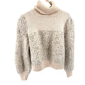 Vintage 80s Handmade Cream Beige Chunky Turtleneck Balloon Sleeve Sweater