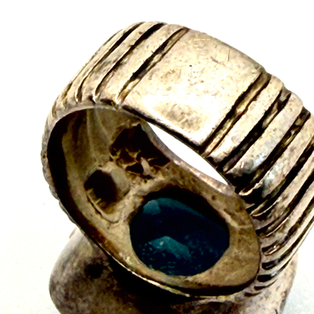 Vintage 70s Blue Topaz Sterling Silver Polish Modernist Hallmarked Ribbed Ring