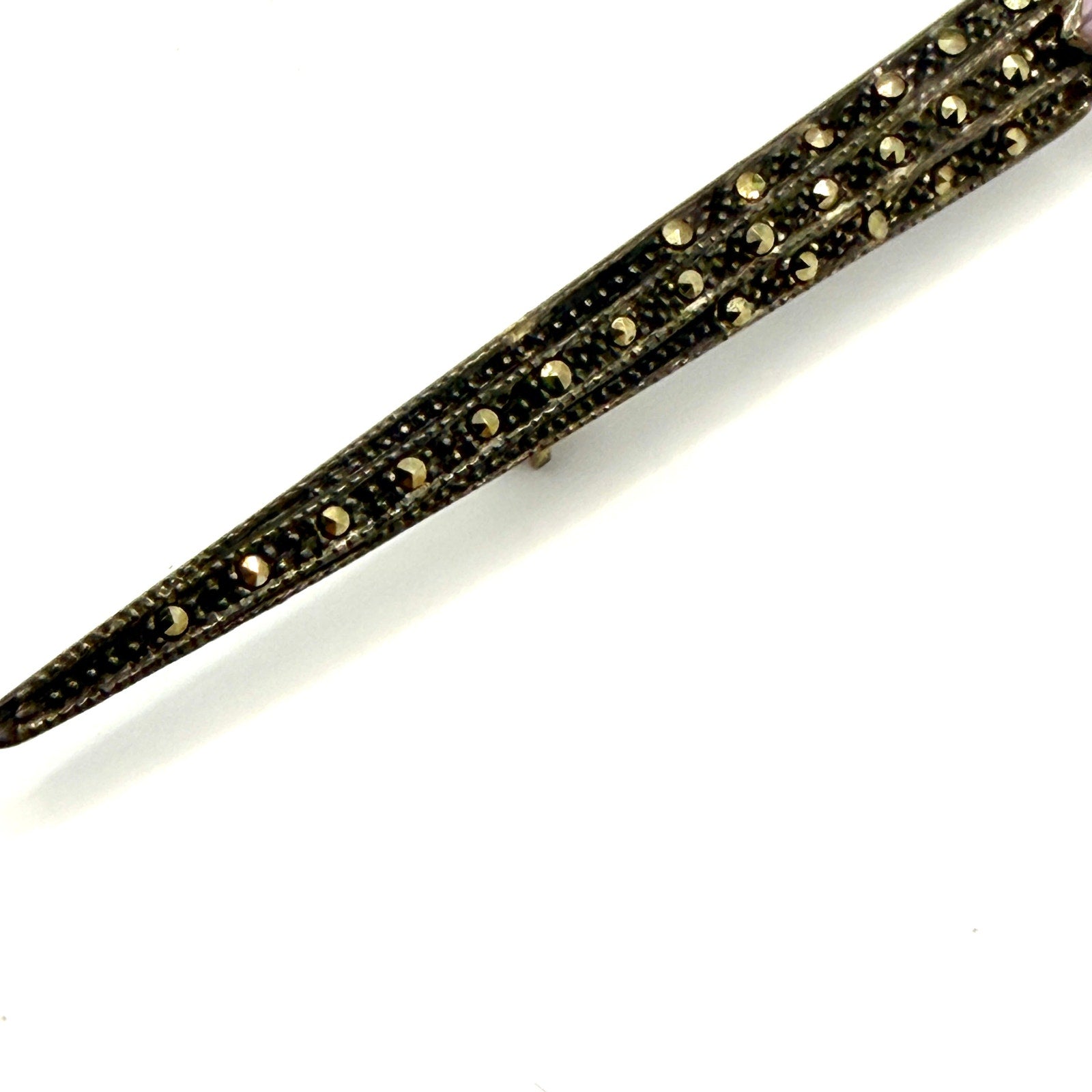 Vintage Art Deco Sterling Marcasite Multi Gemstone Geometric Bar Brooch Pin