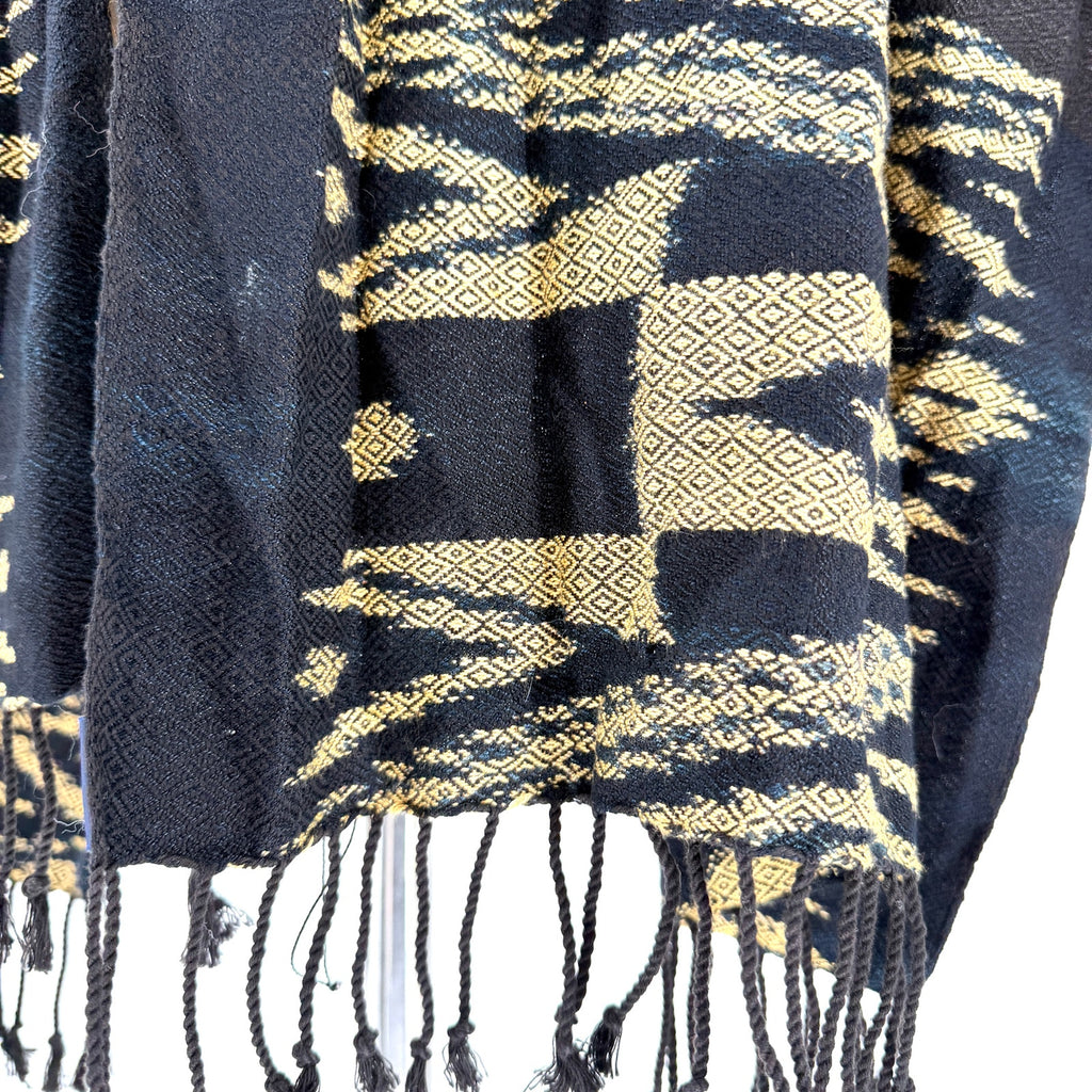 Studio Naenna Black Tan Ikat 100% Cotton Handwoven Fringed Shawl Scarf