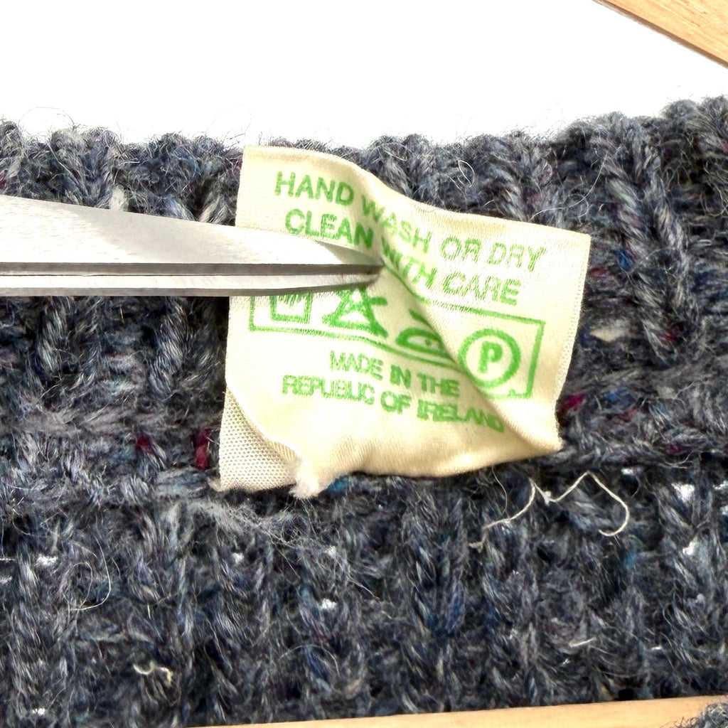 Vintage 80s Irish Trag Knitwear Blue Slate Grey 100% Wool Sweater