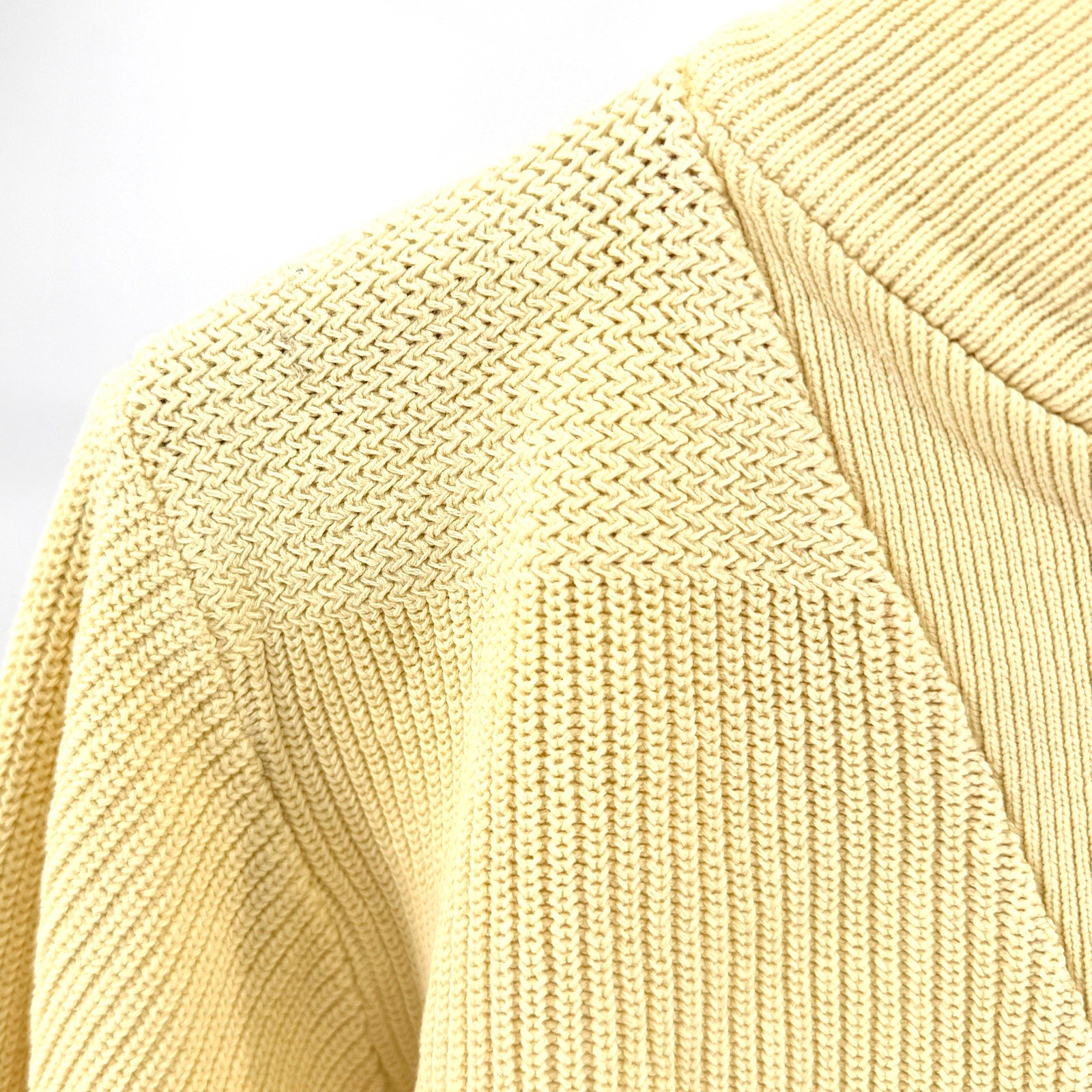 Vintage 90s Lands' End Pastel Yellow 100% Cotton Henley Knit Sweater
