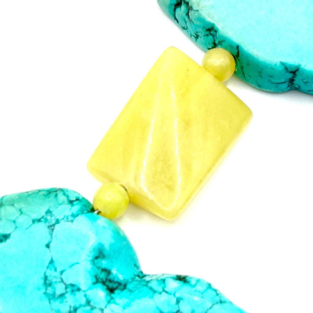 Vintage 90s Chunky Turquoise Yellow Jade Southwestern Statement Set