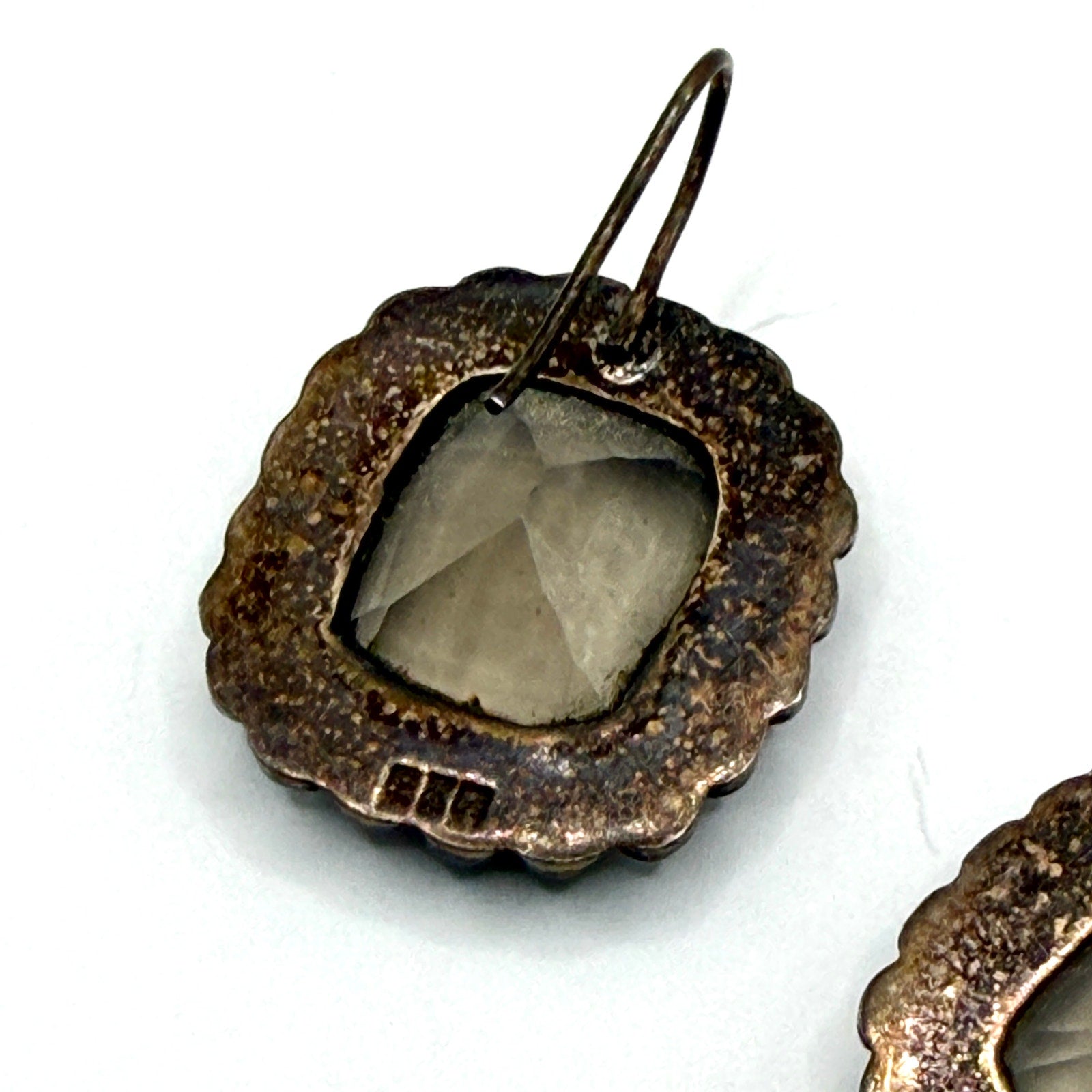 Vintage 90s Stamped Sterling Silver Smoky Quartz Cushion Drop Earrings